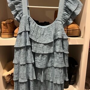 Blue Ruffled Sleeveless Top